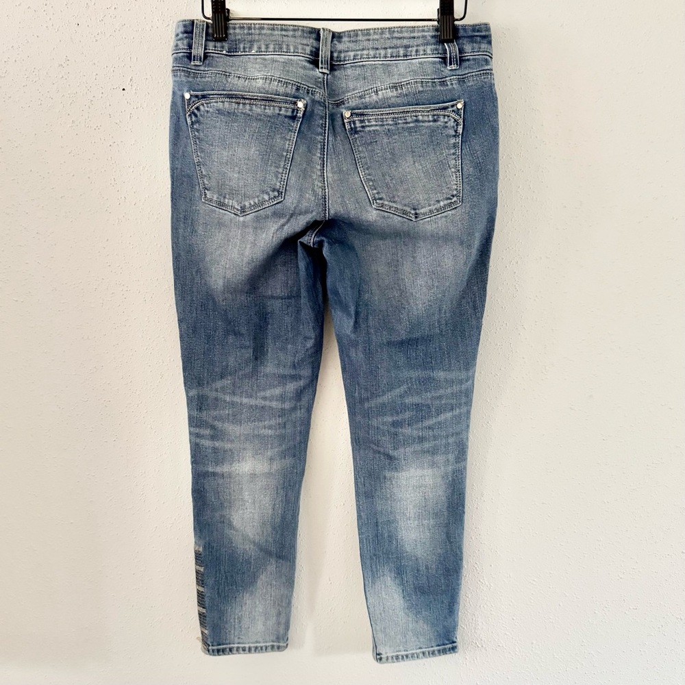 WHBM Skimmer Zipper Ankle Denim Medium Wash Skinny Jeans Embroidered Women's 8 P - Picture 6 of 9